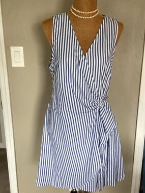 Sleeveless Blue and White Stripe Wrap Dress